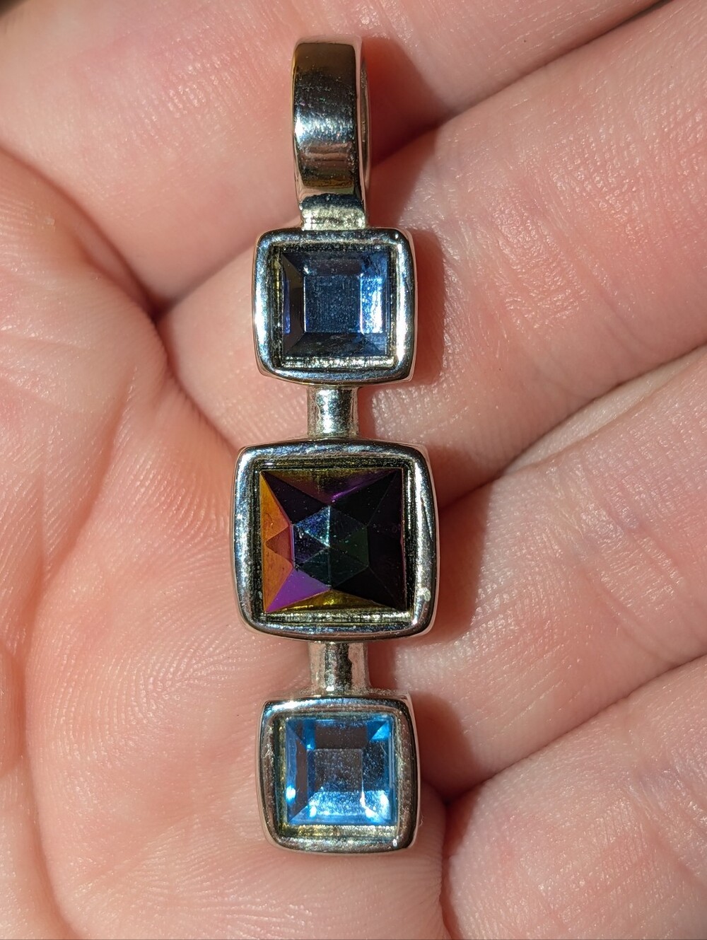 Lia Sophia Silver Pendant with Blue and Iridescent Stones